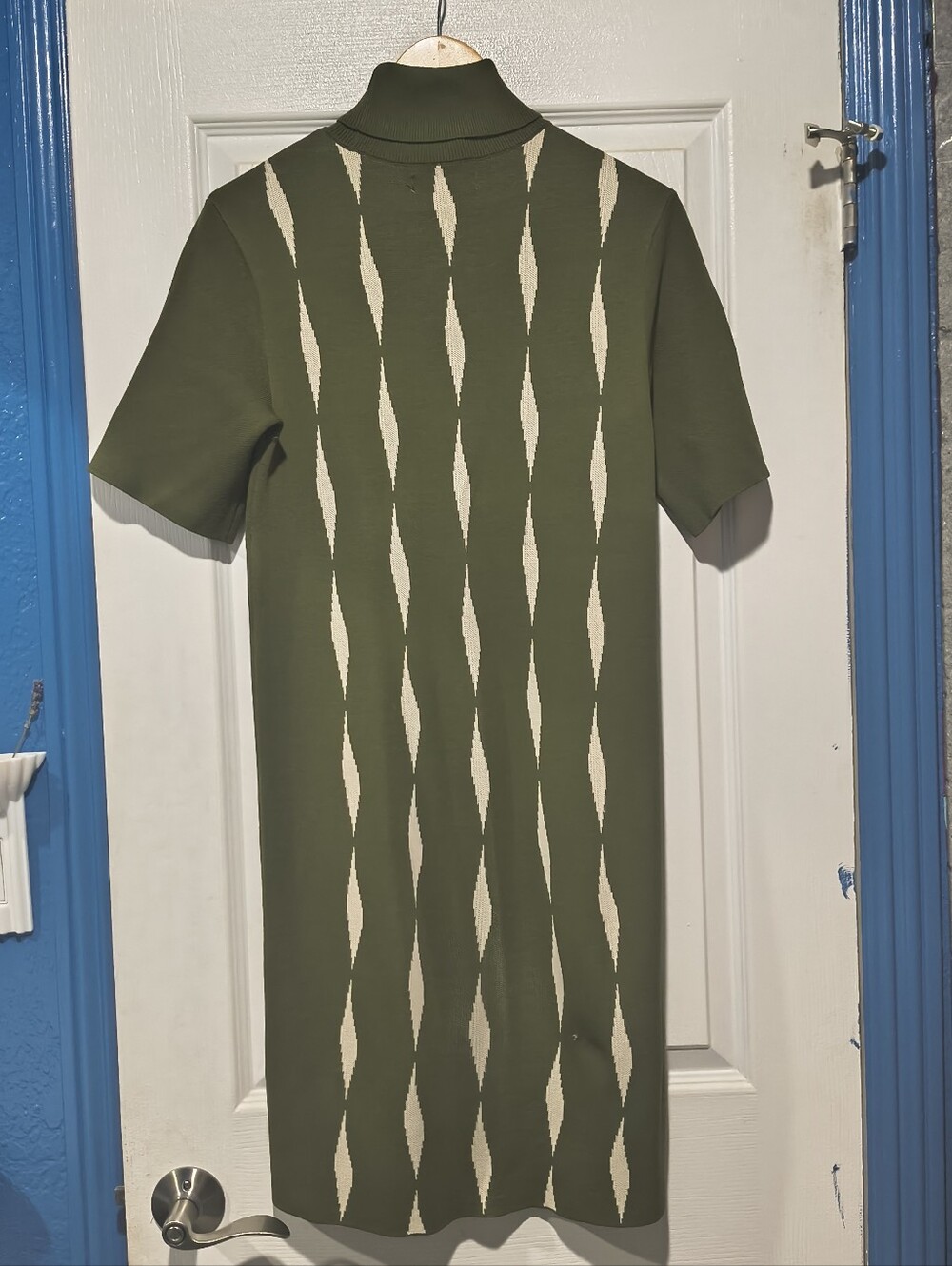 Saunders Collective Green Diamond Jacquard Short Sleeve Sweater Dress - Size M - Picture 15 of 15